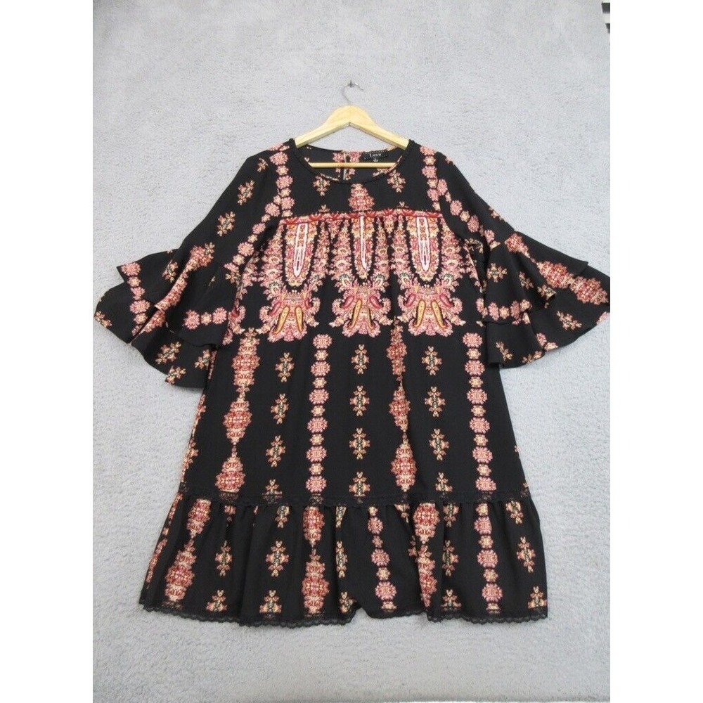 Lux II Dress Womens 8 Black Geo Print Whimsigoth Boho Bohemian Style Hippie